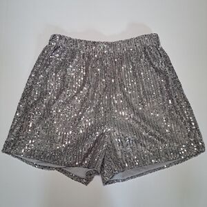 Silver Sequin shorts Sz XS Elastic Waist Disco Eras